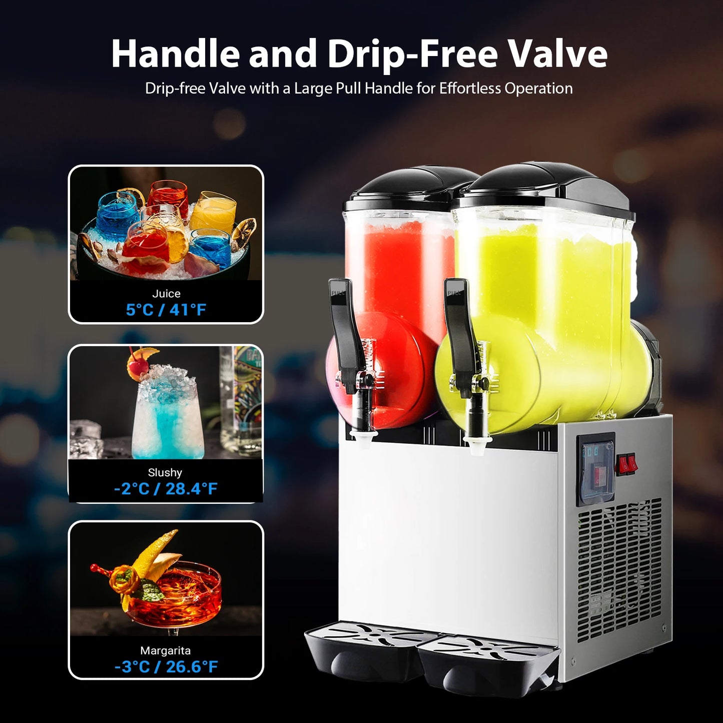 Commercial 6.4 Gal Margarita Machine 1050W Large Capacity Electric Slushy Frozen Drink Maker 24L Icy Treats Kitchen Appliance