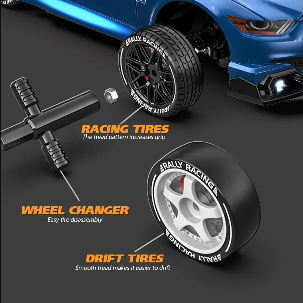 RC Drifting Car 1:24 4WD 30km/H High Speed LED Lights Gyro 2.4Ghz Remote Control with PVC Shell Electric Toys for Boys Kids Gift