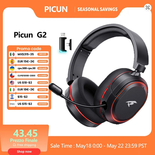 Picun G2 2.4G Wireless Gaming Headset Bluetooth Headphones 5ms Low Latency 7.1 Surround ENC Mic For PC PS4 PS5 Phone Switch