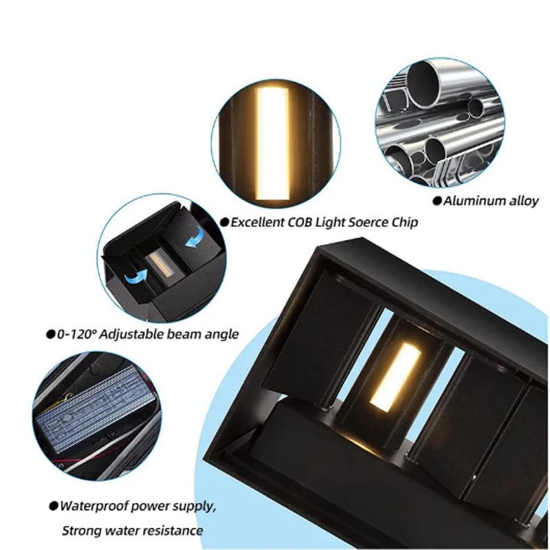 Aluminum LED Wall Lamp Outdoor Waterproof IP65 Interior Wall Light 12W24W Porch Garden Lights Living Room Street Stairs Lighting