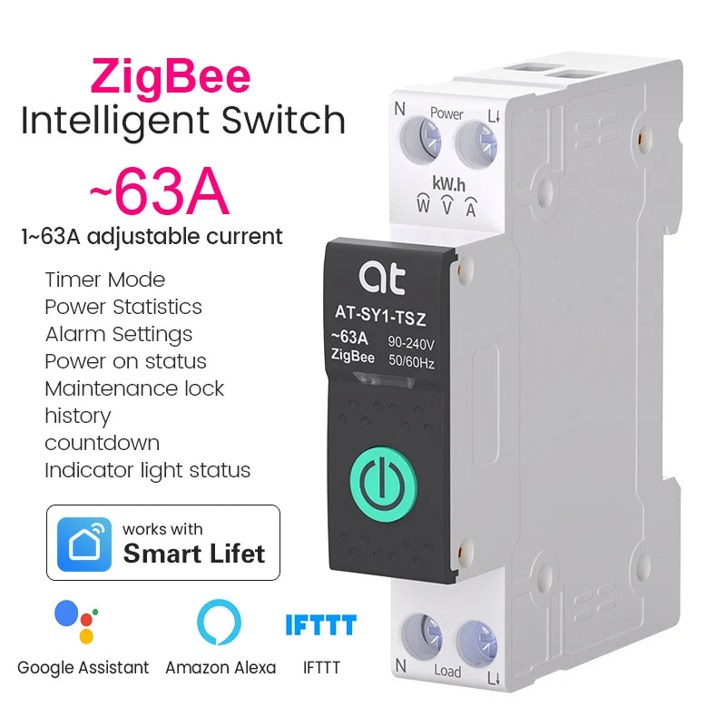 TUYA WIFI Smart Circuit Breaker With Metering 1P 50A 63A DIN Rail for Smart Home wireless Remote Control Switch by APP