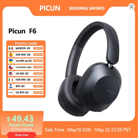 Picun F6 Active Noise Cancelling Wireless Headphones Head Tracking 3D Audio 40mm Hi-Res ANC Bluetooth Headset HIFI APP Control