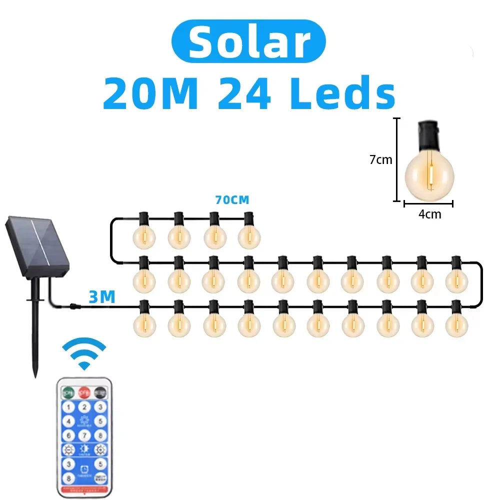 Outdoor Solar String Lights G40 Spherical LED Bulb IP65 Waterproof For Terraces Backyards Porches Balconies Parties Christmas