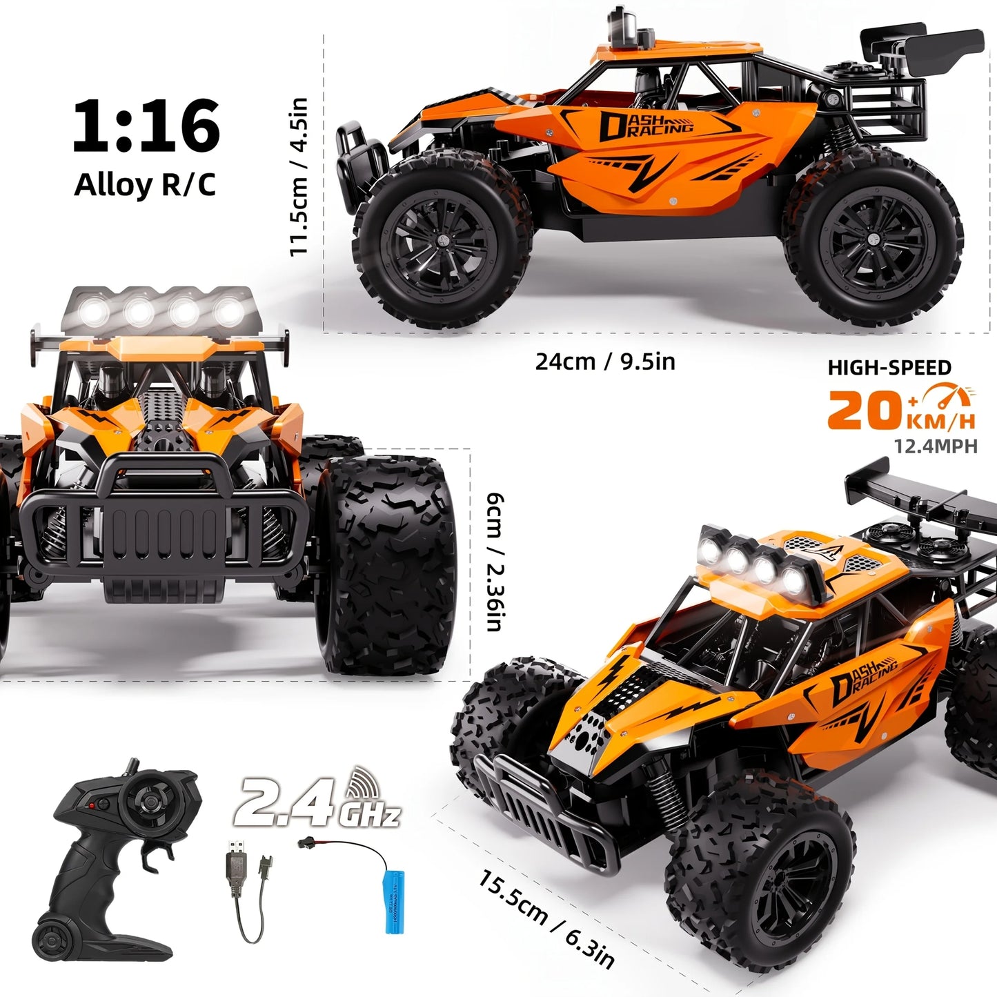 Remote Control Car RC Drift Racing 1:16 Vehicle Off Road Alloy 2.4G Radio High-Speed Trucks With LED Light Climbing Gift Kid Toy