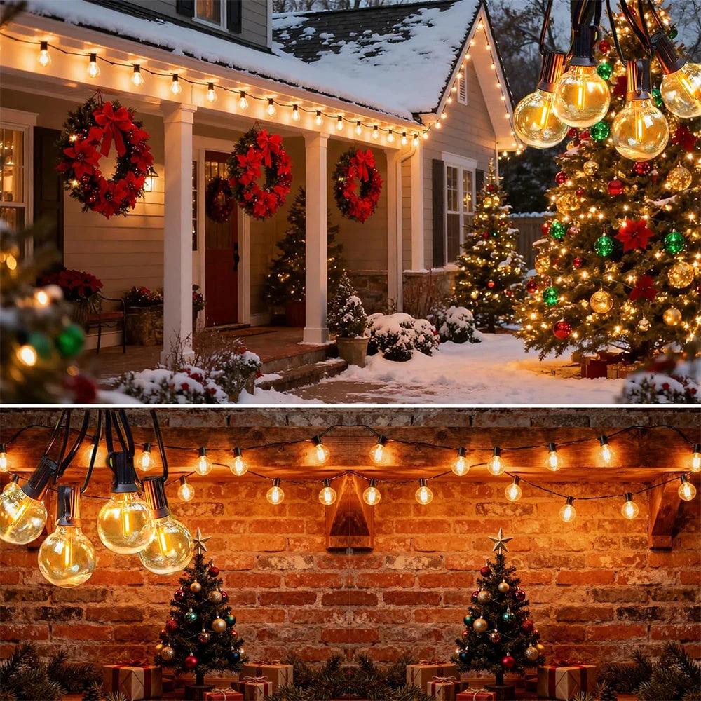 Outdoor Solar String Lights G40 Spherical LED Bulb IP65 Waterproof For Terraces Backyards Porches Balconies Parties Christmas